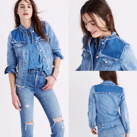 Madewell Patchwork Raw Hem 100% Cotton Denim Jean Jacket XS - Picture 5 of 10